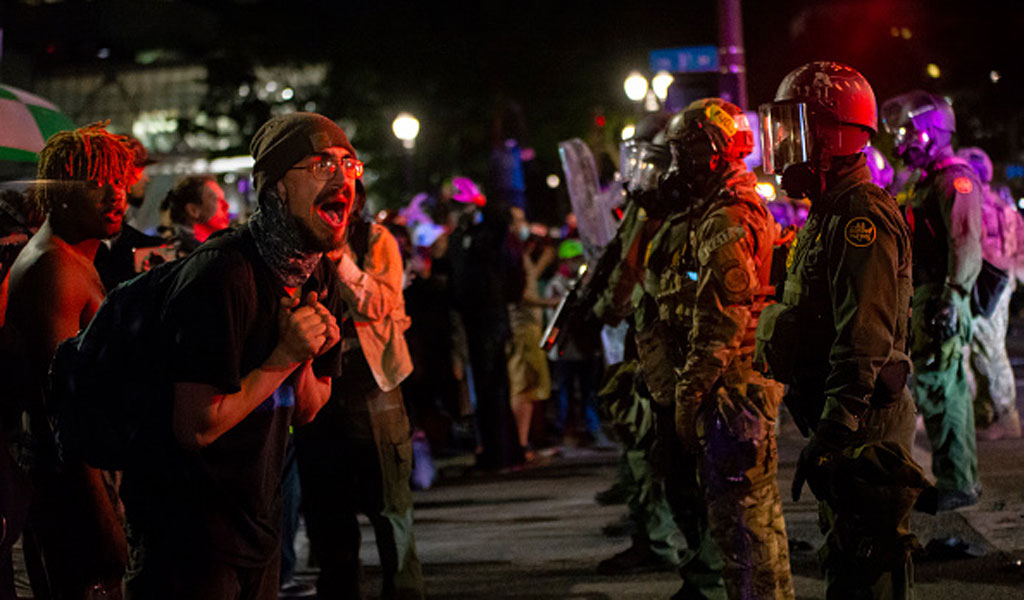 USA Portland Protester Screms at Federal Agent Nathan Howard Getty 1024 600